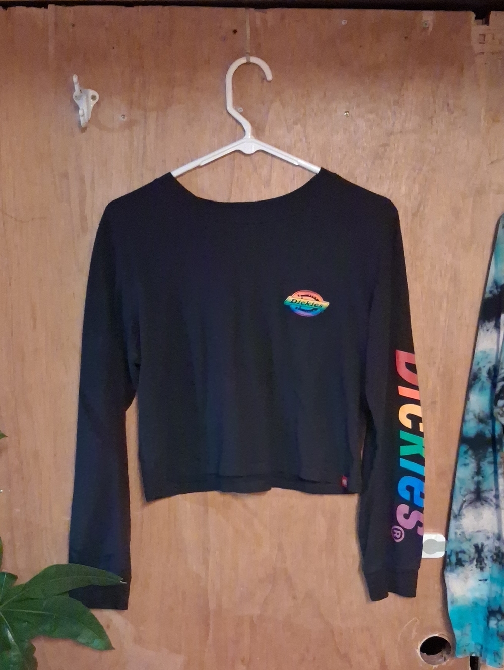 Dickies Black Women's Long Sleeve Cropped Tee with Rainbow Logo